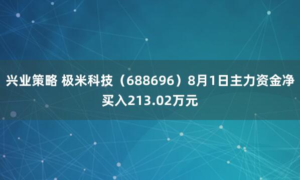 兴业策略 极米科技（688696）8月1日主力资金净买入213.02万元